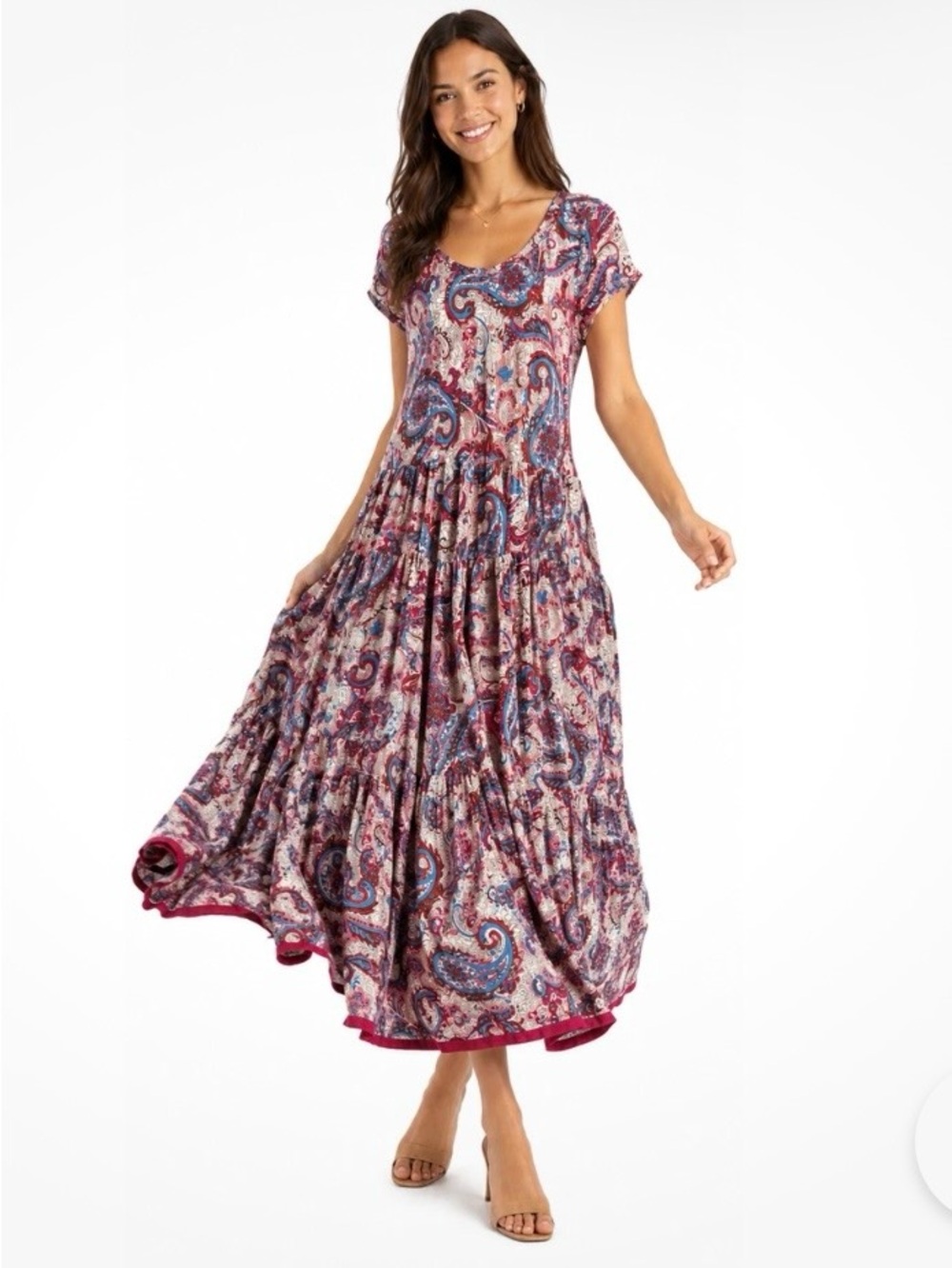 SOFT SURROUNDINGS KARA FRAMBOISE PAISLEY BOHO MODEST FLOWY MAXI DRESS NEW SzL